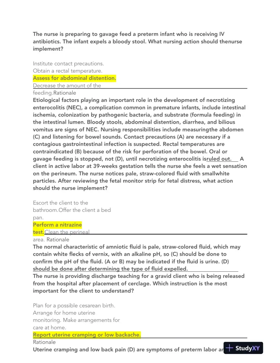 2023-2024 HESI Maternity OB Practice Exam With Answers (108 Solved Questions), page 16