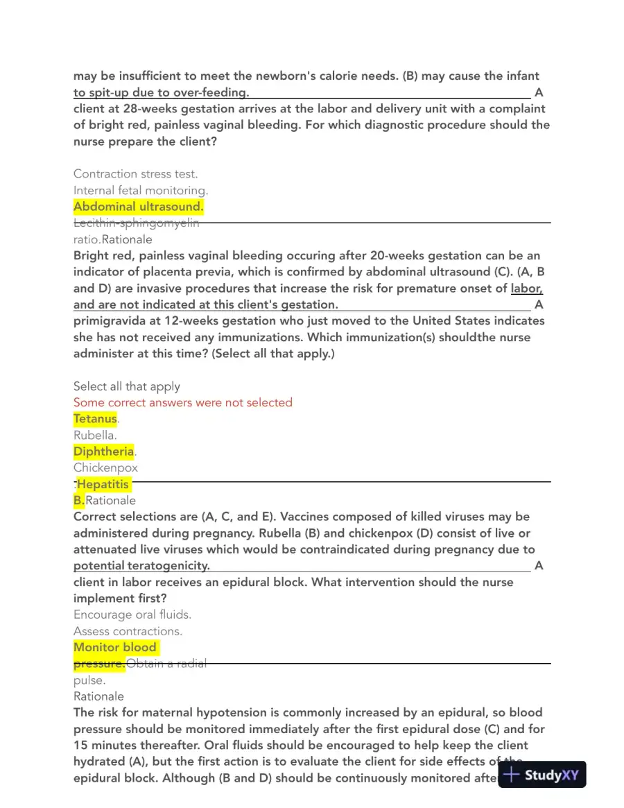 2023-2024 HESI Maternity OB Practice Exam With Answers (108 Solved Questions), page 8