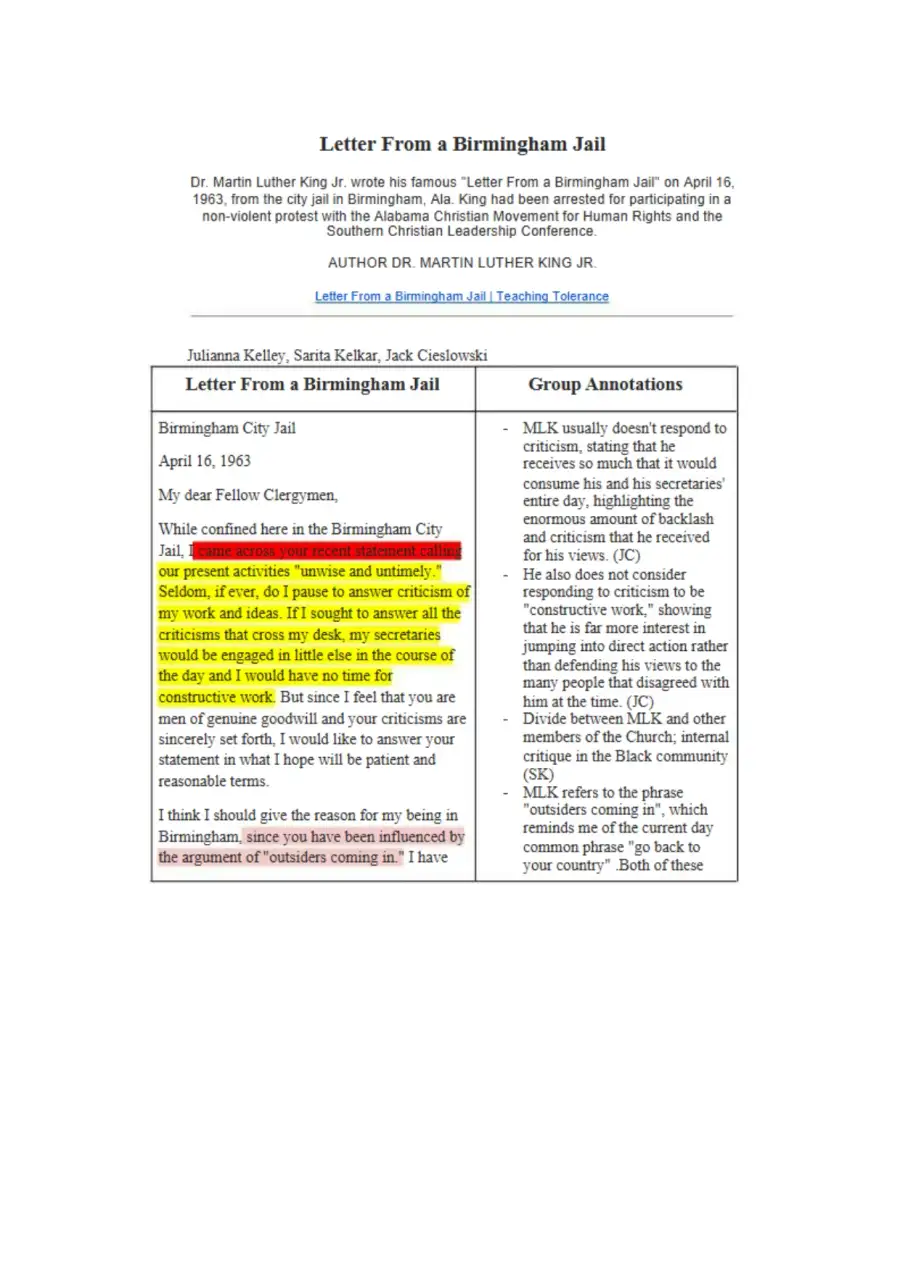 Understanding MLK's 'Letter From a Birmingham Jail, page 2