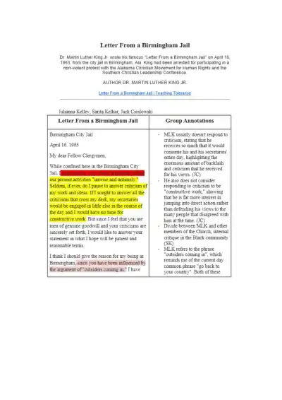 Understanding MLK's 'Letter From a Birmingham Jail - Page 2 preview image