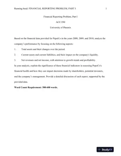 ACC/290 Financial Reporting Problem, Part I University of Phoenix - Page 1 preview image