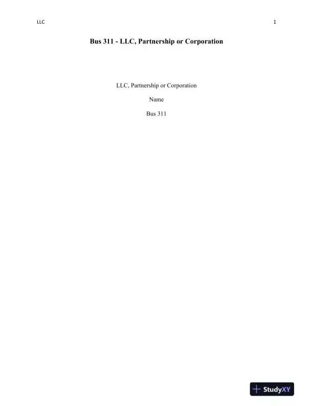 Bus 311 - LLC, Partnership or Corporation - Page 1 preview image