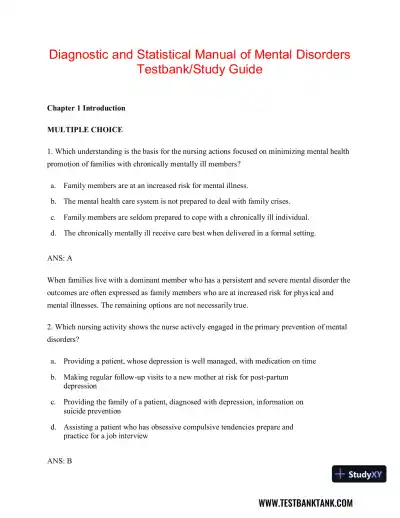 Diagnostic and Statistical Manual of Mental Disorders 5th Edition Test Bank - Page 1 preview image