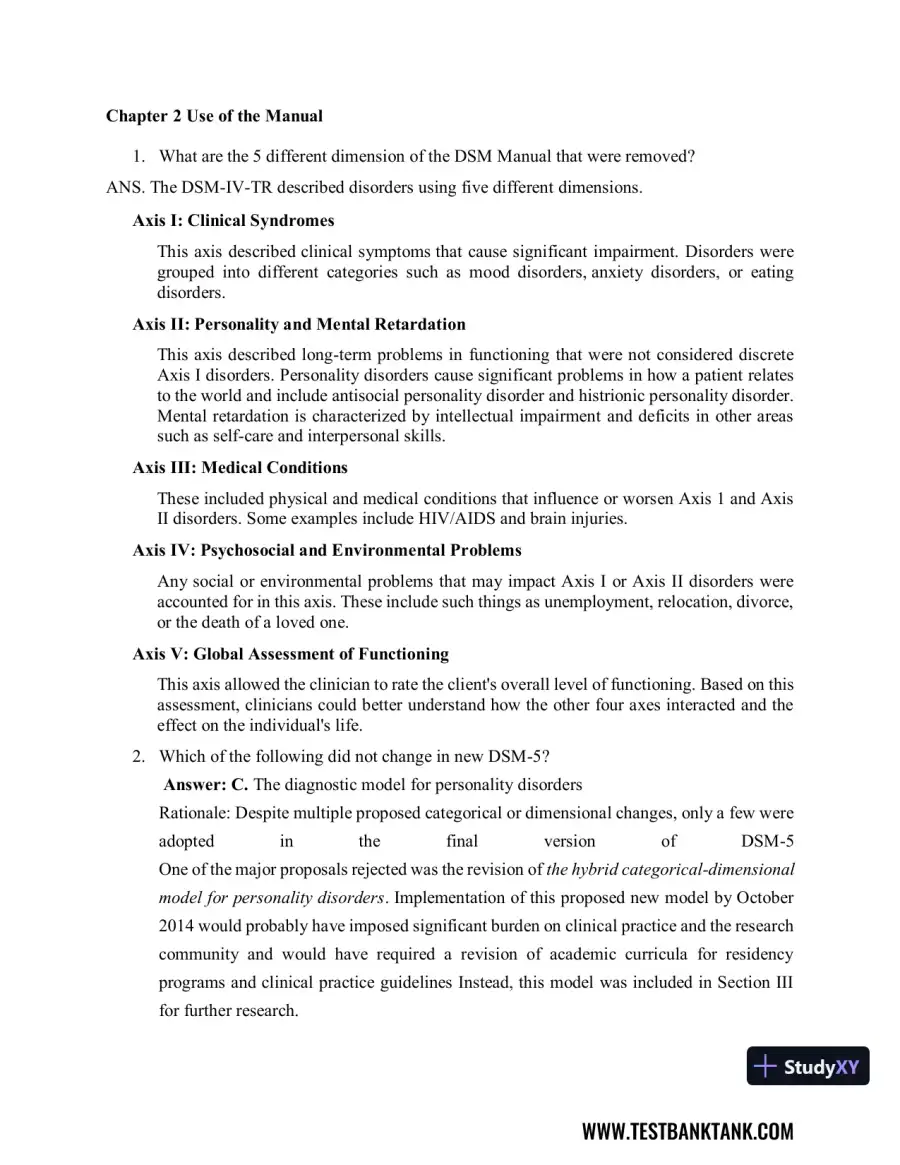Diagnostic and Statistical Manual of Mental Disorders 5th Edition Test Bank, page 10