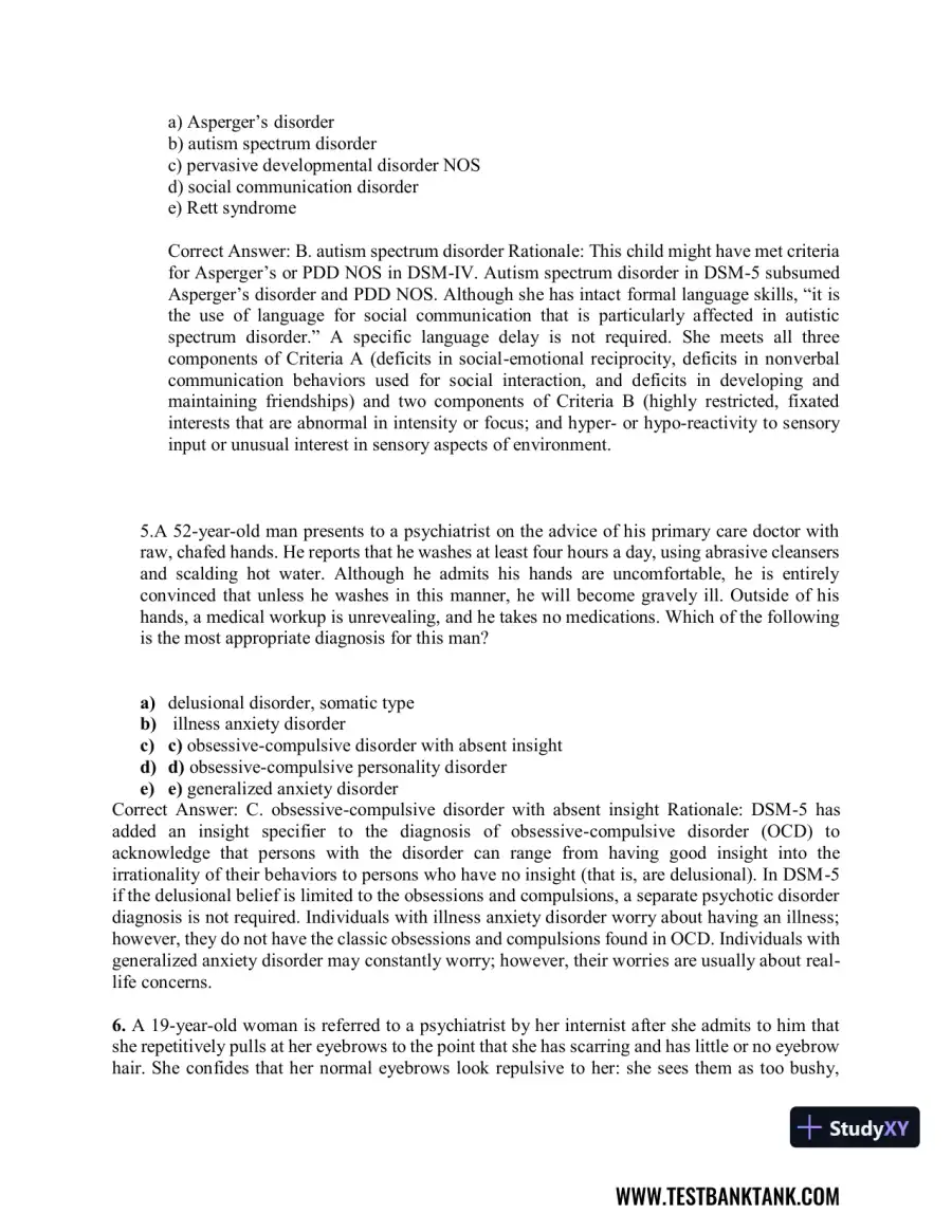 Diagnostic and Statistical Manual of Mental Disorders 5th Edition Test Bank, page 12