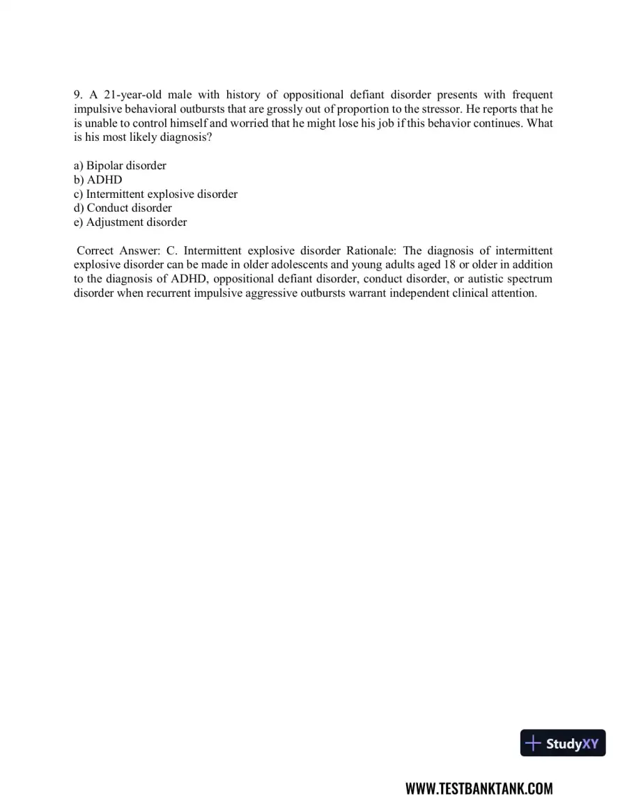 Diagnostic and Statistical Manual of Mental Disorders 5th Edition Test Bank, page 14