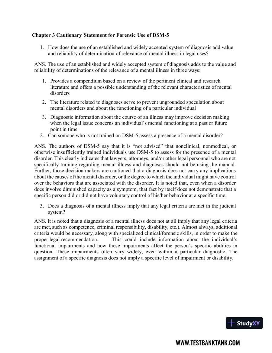 Diagnostic and Statistical Manual of Mental Disorders 5th Edition Test Bank, page 15