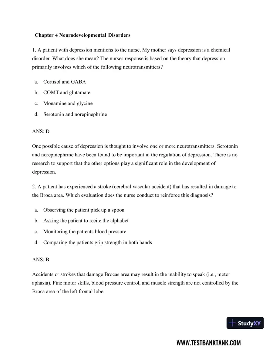 Diagnostic and Statistical Manual of Mental Disorders 5th Edition Test Bank, page 16