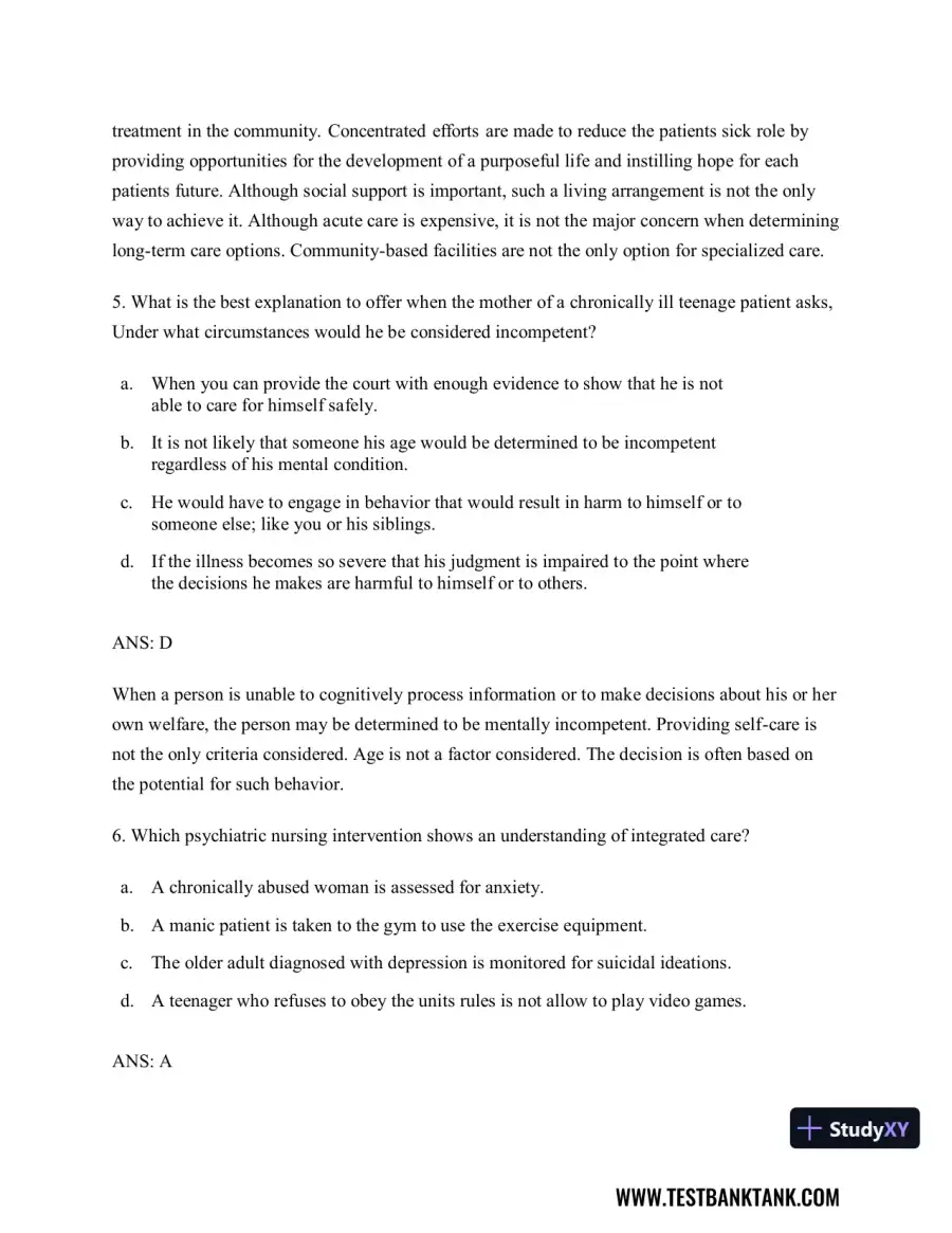 Diagnostic and Statistical Manual of Mental Disorders 5th Edition Test Bank, page 4