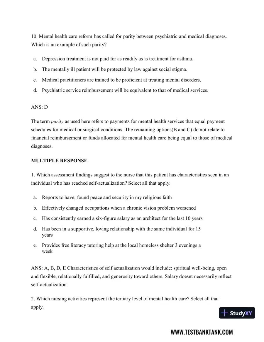 Diagnostic and Statistical Manual of Mental Disorders 5th Edition Test Bank, page 7