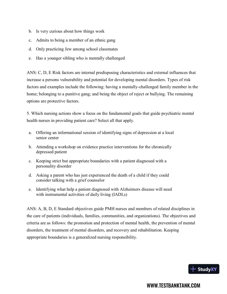 Diagnostic and Statistical Manual of Mental Disorders 5th Edition Test Bank, page 9