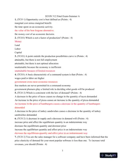 ECON 312 Final Exam-Summer A - Page 1 preview image