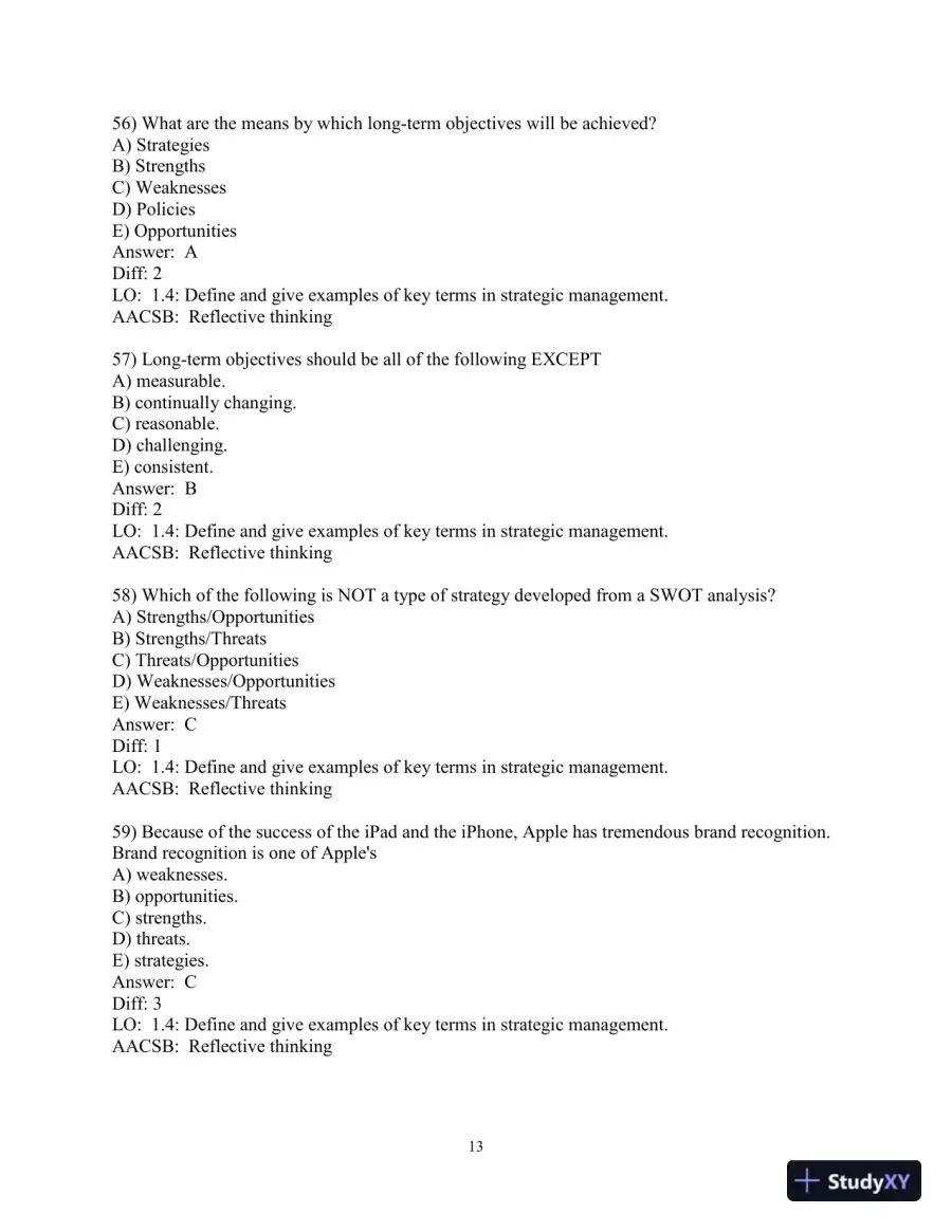 Test Bank for Strategic Management: A Competitive Advantage Approach, Concepts and Cases, 17th Edition, page 15