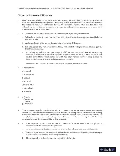 Social Statistics for a Diverse Society Seventh Edition Solution Manual - Page 1 preview image