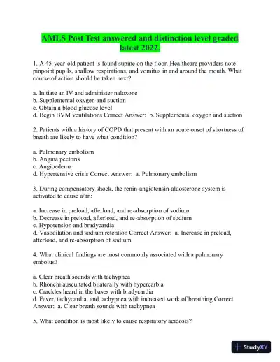 2022 AMLS Post Test Practice Exam with Answers (50 Solved Questions) - Page 1 preview image