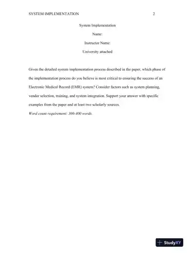 Critical Phases in the Implementation of Electronic Medical Record (EMR) Systems: Ensuring Success through Effective Planning and Training - Page 1 preview image