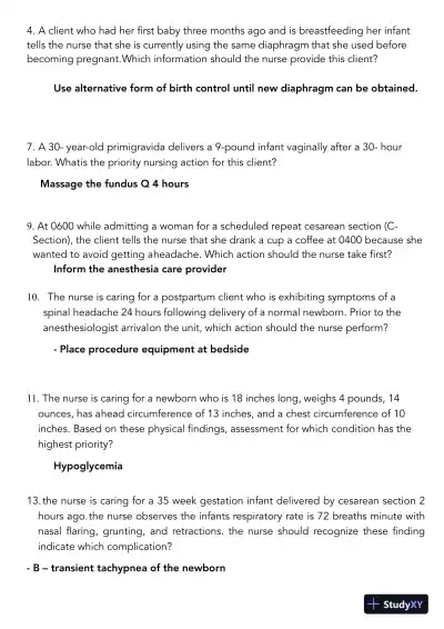 2022 HESI Maternity OB Exam Version 1 With Answers (65 Solved Questions) - Page 3 preview image