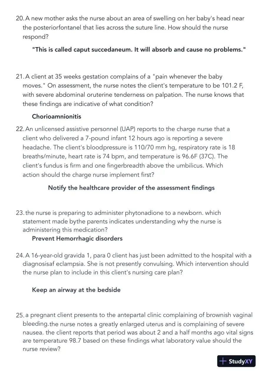 2022 HESI Maternity OB Exam Version 1 With Answers (65 Solved Questions), page 6