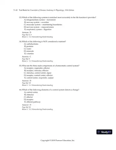Test Bank for Essentials of Human Anatomy and Physiology, 12th Edition - Page 13 preview image