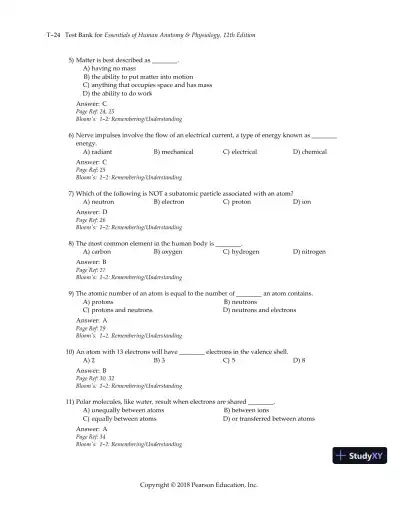 Test Bank for Essentials of Human Anatomy and Physiology, 12th Edition - Page 27 preview image