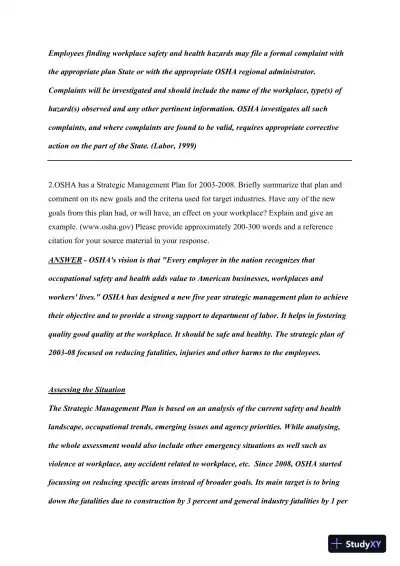 Analysis of OSHA State Plans, Strategic Management, and Workplace Safety Regulations - Page 4 preview image