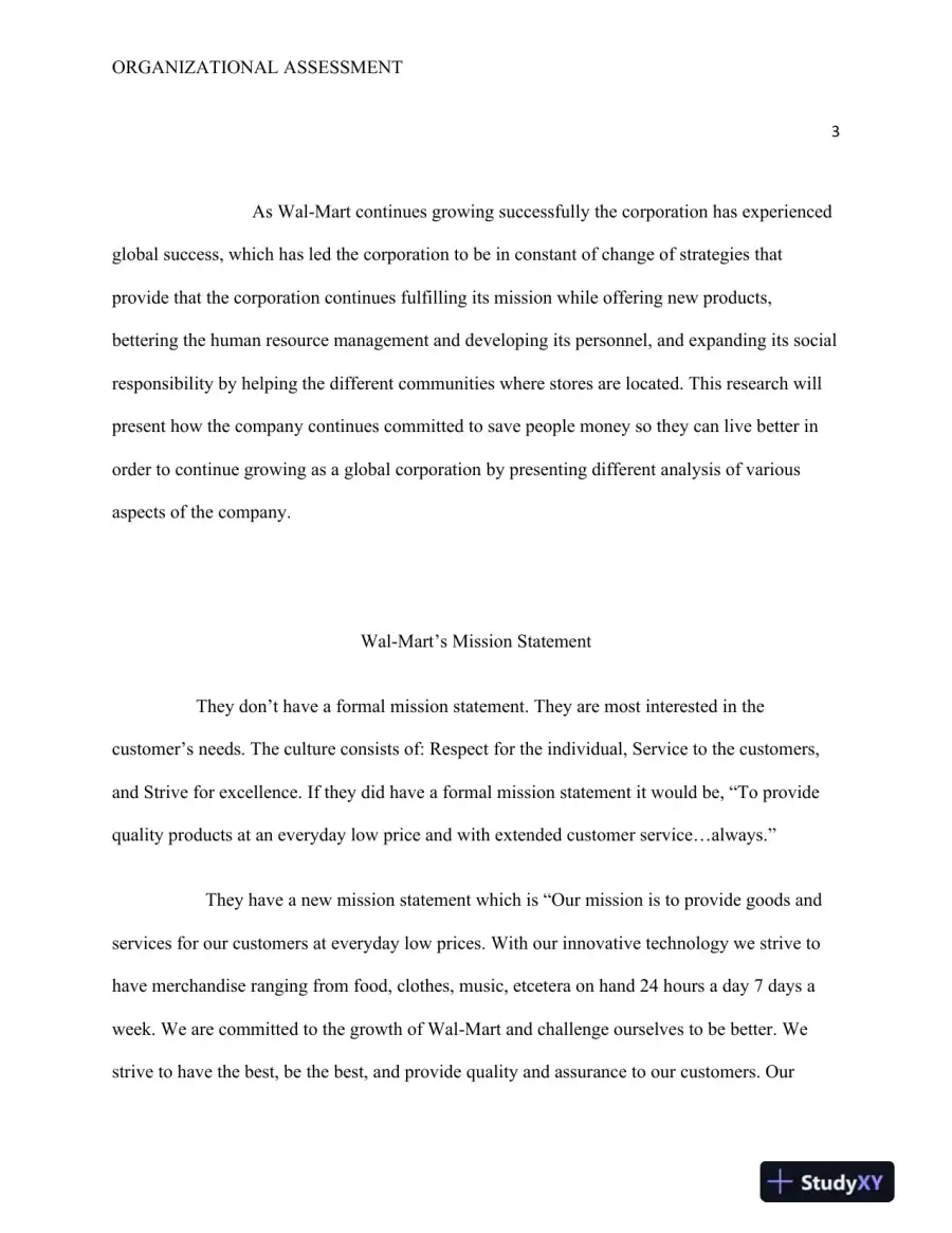 An Analysis of Wal-Mart's Organizational Structure, Mission, Vision, and Strategic Operations, page 4