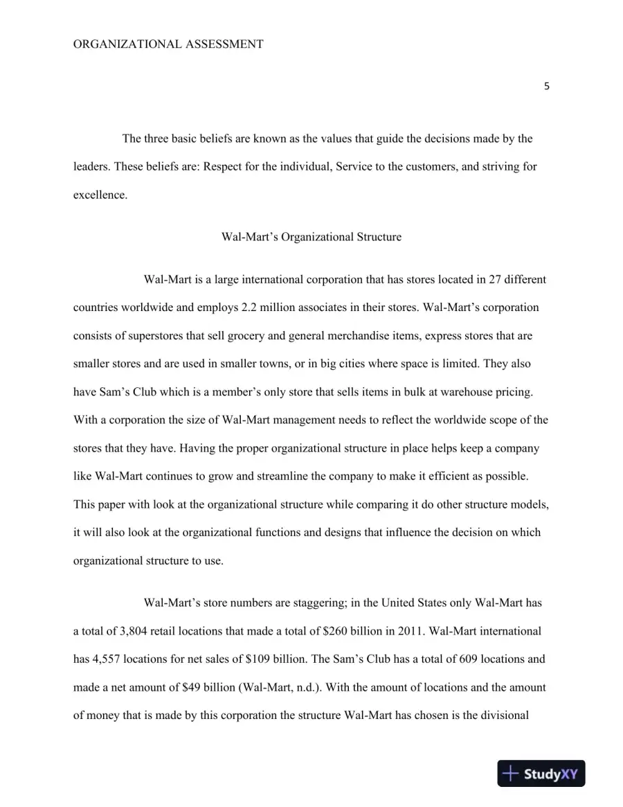 An Analysis of Wal-Mart's Organizational Structure, Mission, Vision, and Strategic Operations, page 6
