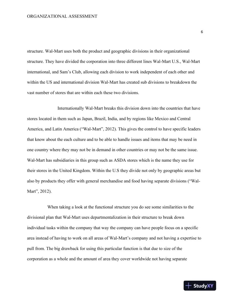 An Analysis of Wal-Mart's Organizational Structure, Mission, Vision, and Strategic Operations, page 7