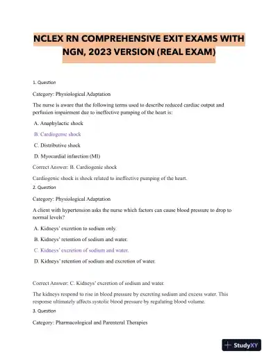 2023 NCLEX RN Physiology Comprehensive Exit Exam With NGN With Answers (30 Solved Questions) - Page 1 preview image