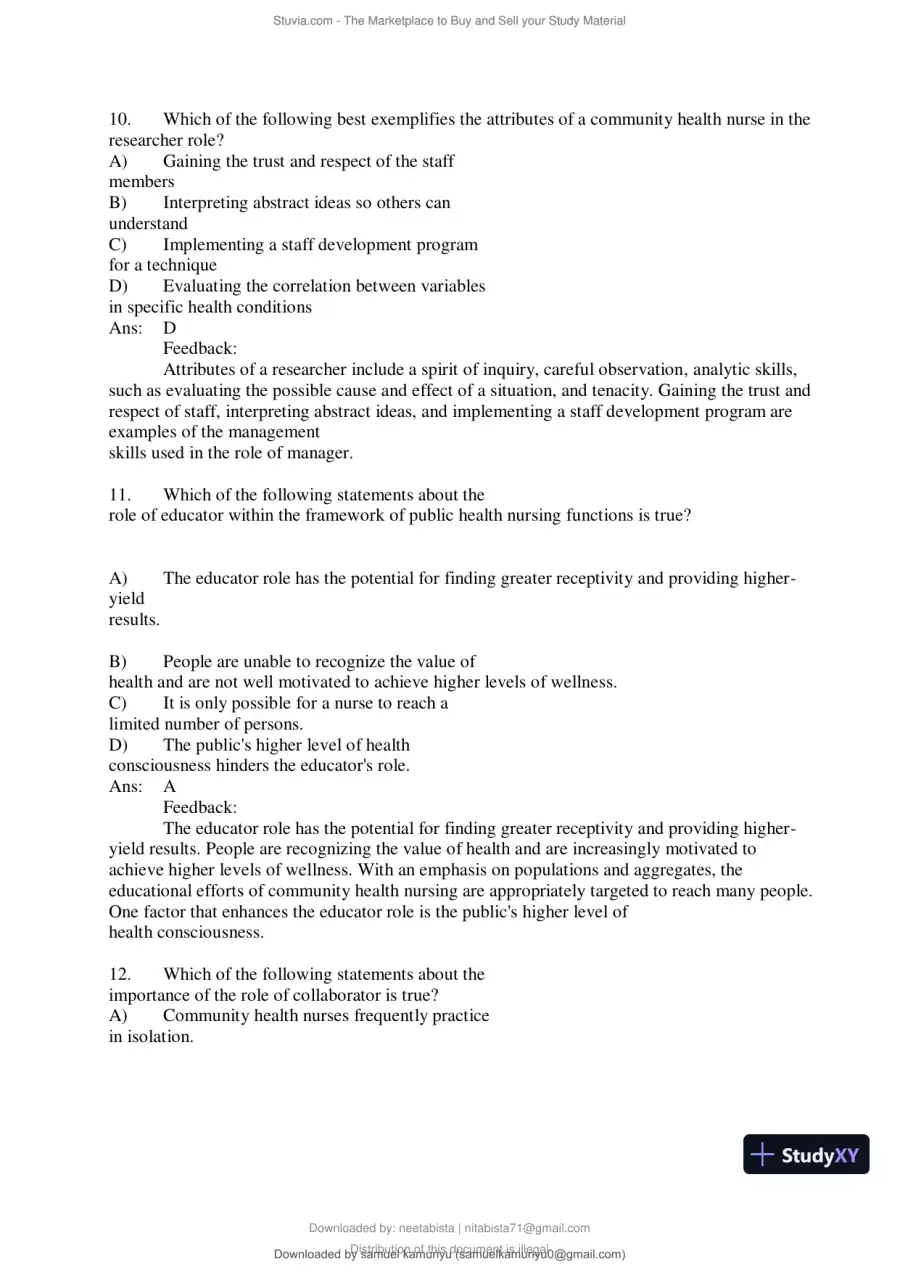 Test Bank for Community and Public Health Nursing, 10th Edition (Chapters 1-30), page 16