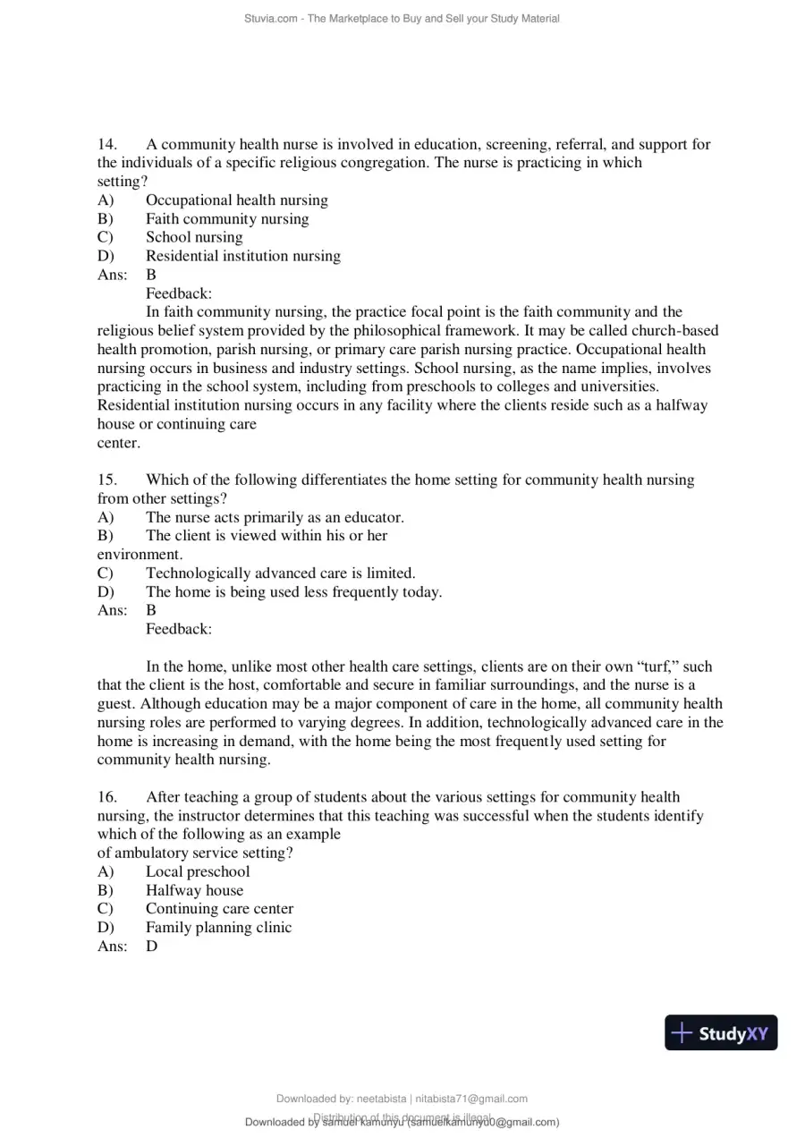 Test Bank for Community and Public Health Nursing, 10th Edition (Chapters 1-30), page 18