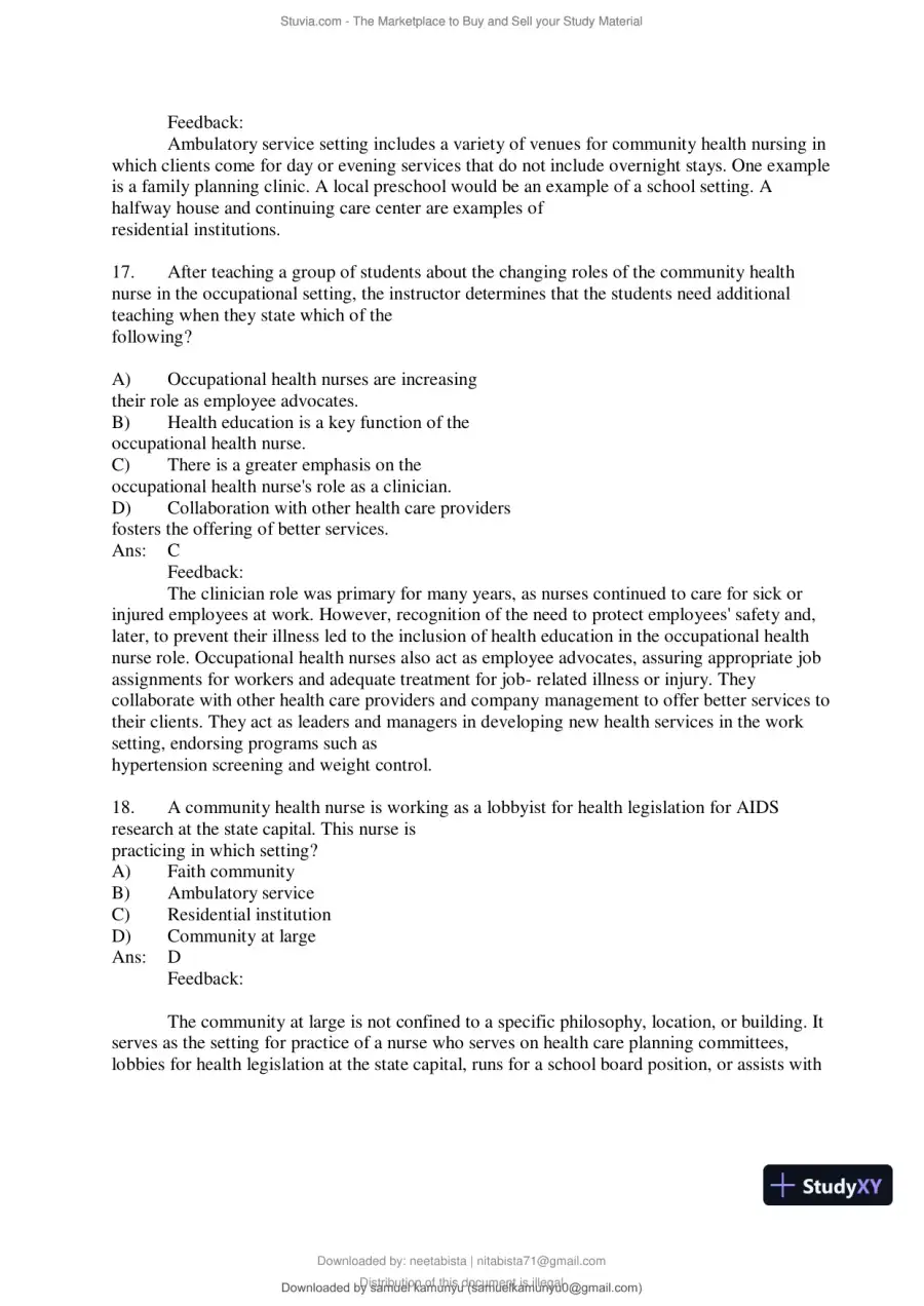 Test Bank for Community and Public Health Nursing, 10th Edition (Chapters 1-30), page 19