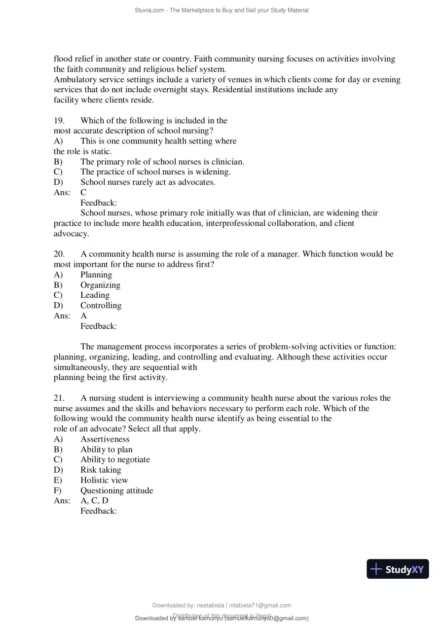 Test Bank for Community and Public Health Nursing, 10th Edition (Chapters 1-30), page 20