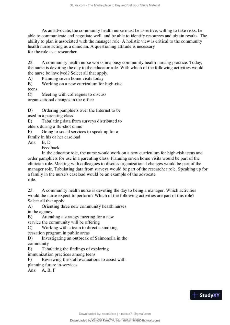 Test Bank for Community and Public Health Nursing, 10th Edition (Chapters 1-30), page 21
