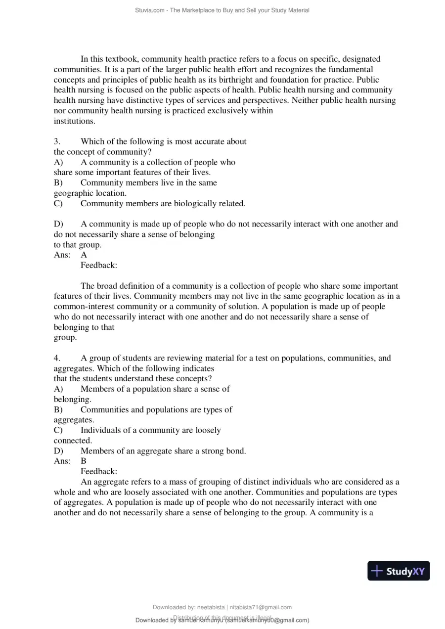 Test Bank for Community and Public Health Nursing, 10th Edition (Chapters 1-30), page 3