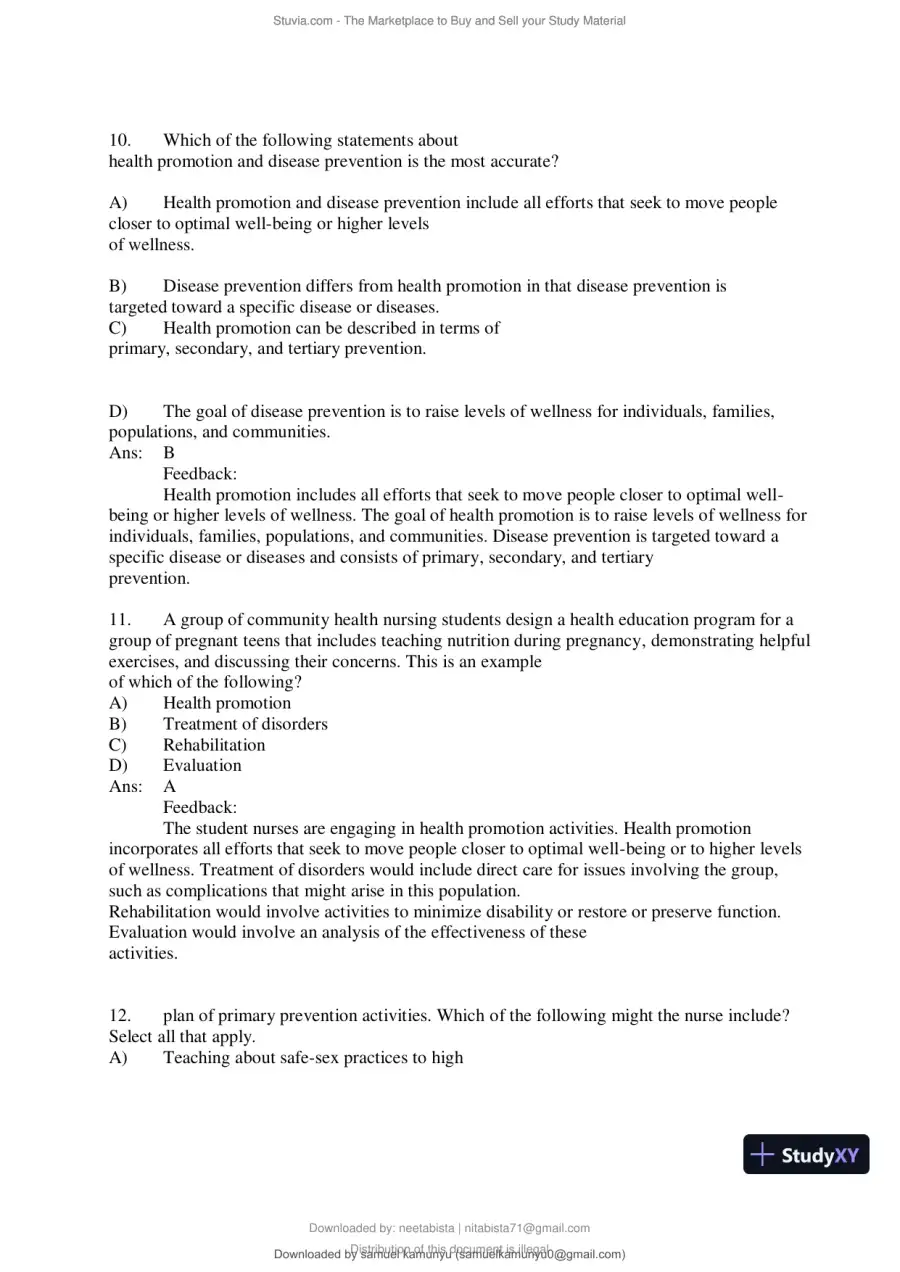 Test Bank for Community and Public Health Nursing, 10th Edition (Chapters 1-30), page 6