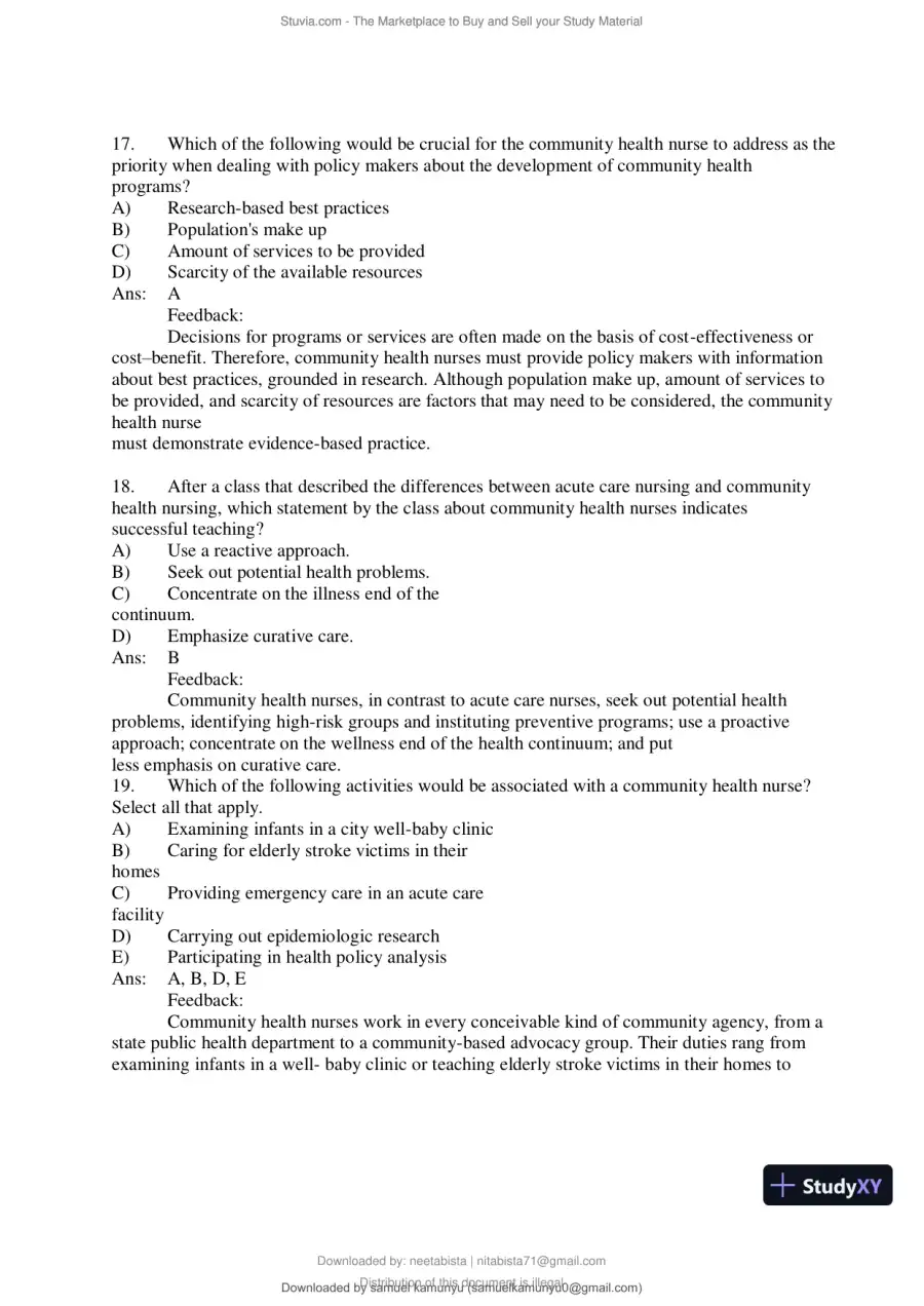 Test Bank for Community and Public Health Nursing, 10th Edition (Chapters 1-30), page 9