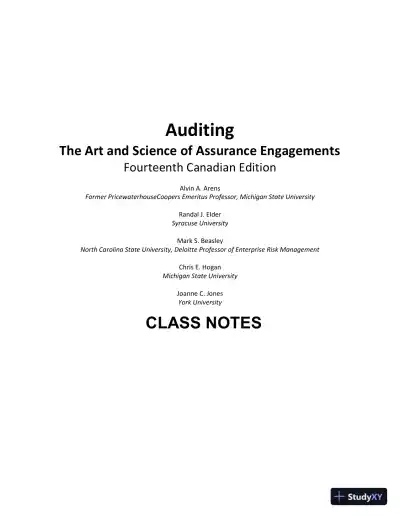 Auditing: The Art And Science Of Assurance Engagements, Fourteenth Canadian Edition Class Notes - Page 1 preview image