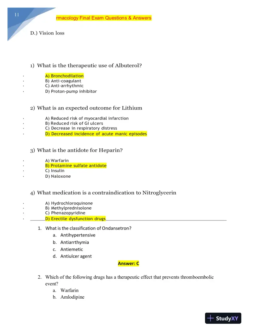 NURS MISC Pharmacology Final Exam With Answers (228 Solved Questions), page 12