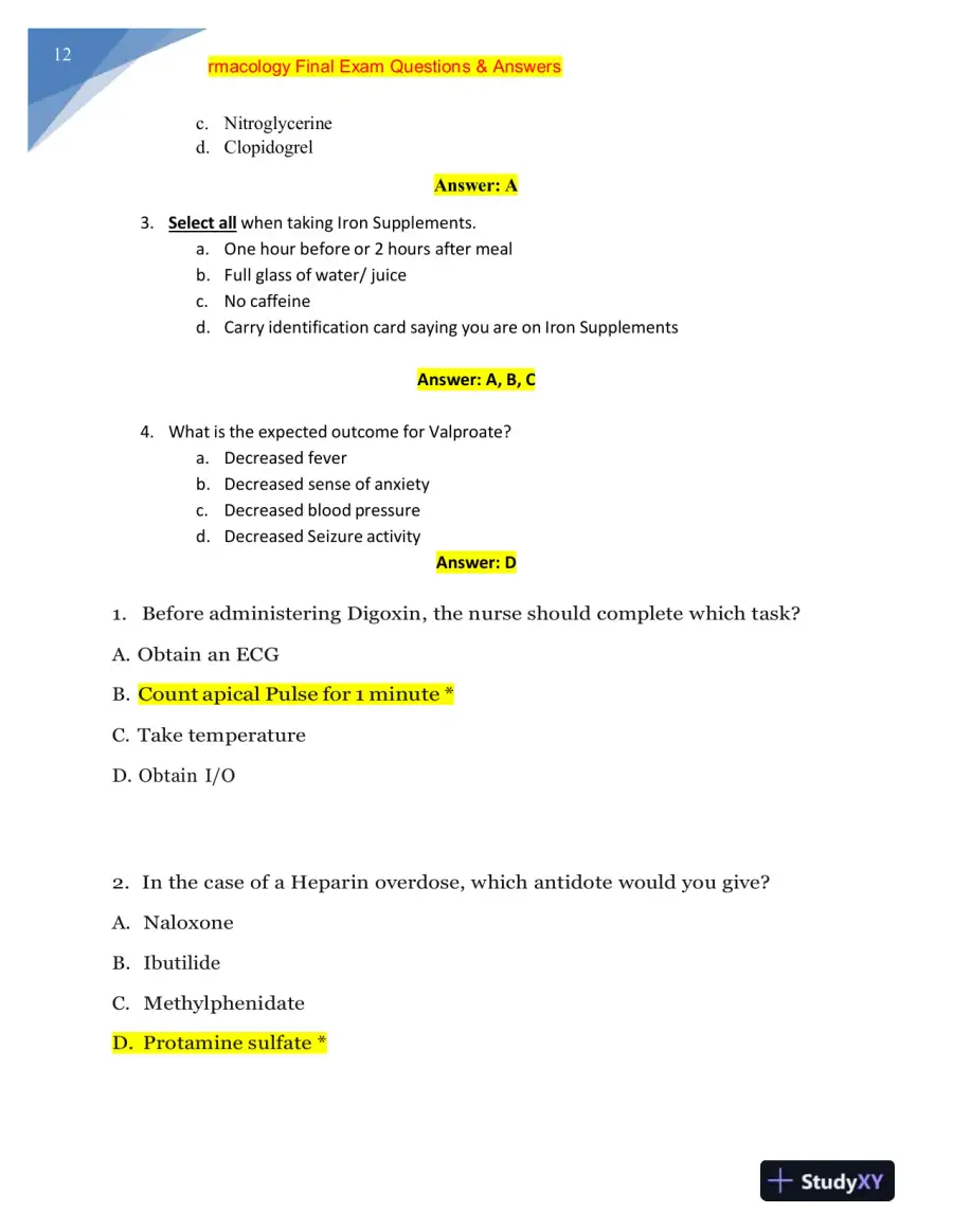 NURS MISC Pharmacology Final Exam With Answers (228 Solved Questions), page 13