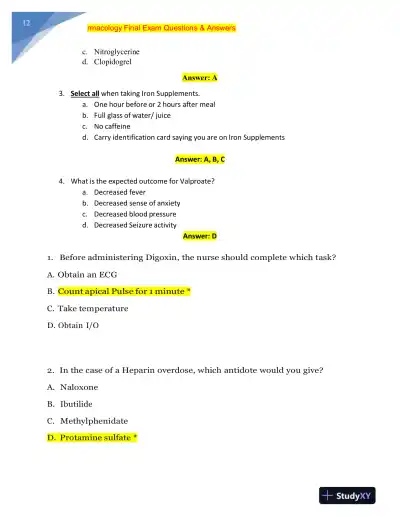 NURS MISC Pharmacology Final Exam With Answers (228 Solved Questions) - Page 13 preview image