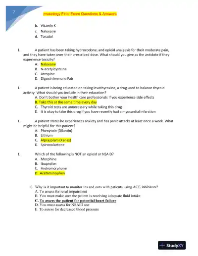 NURS MISC Pharmacology Final Exam With Answers (228 Solved Questions) - Page 4 preview image