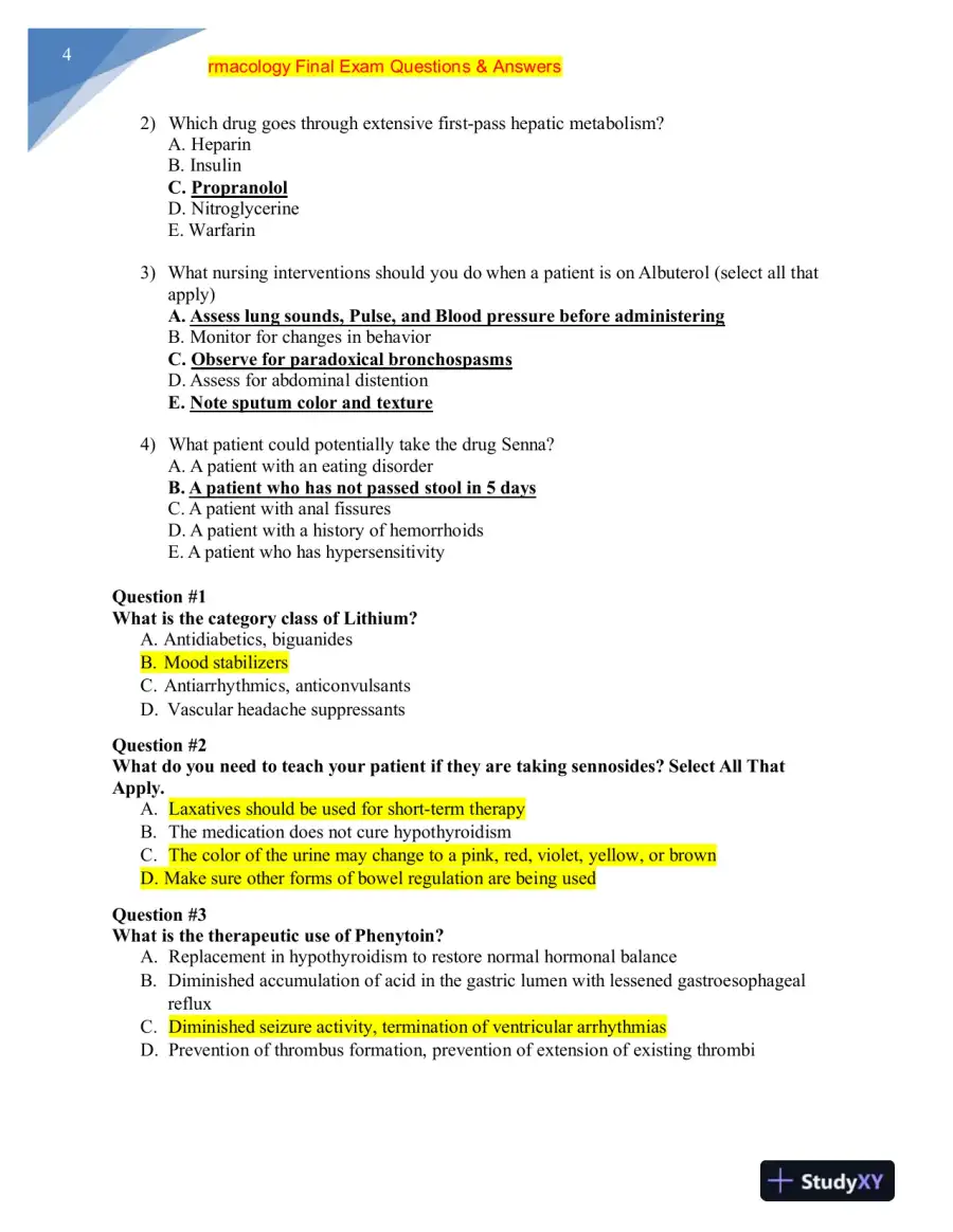 NURS MISC Pharmacology Final Exam With Answers (228 Solved Questions), page 5