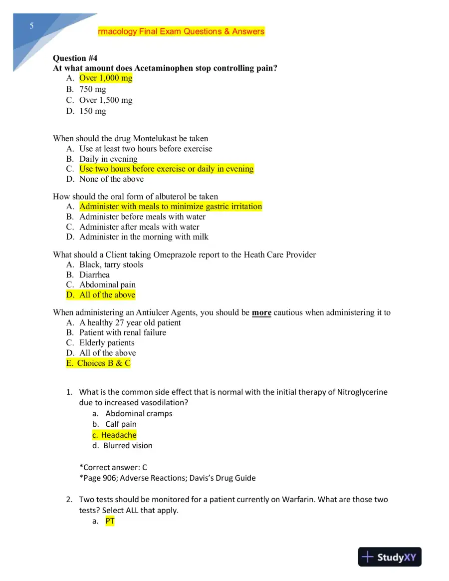 NURS MISC Pharmacology Final Exam With Answers (228 Solved Questions), page 6