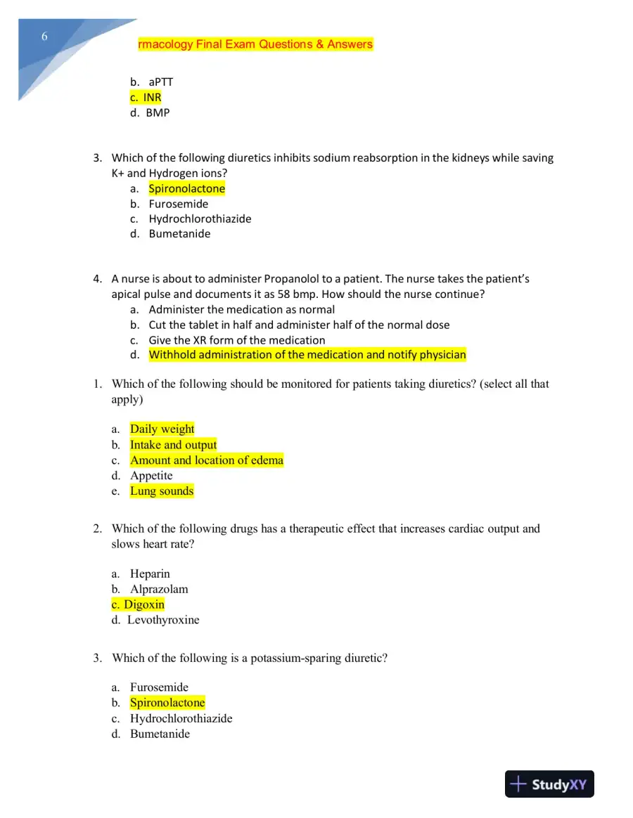 NURS MISC Pharmacology Final Exam With Answers (228 Solved Questions), page 7