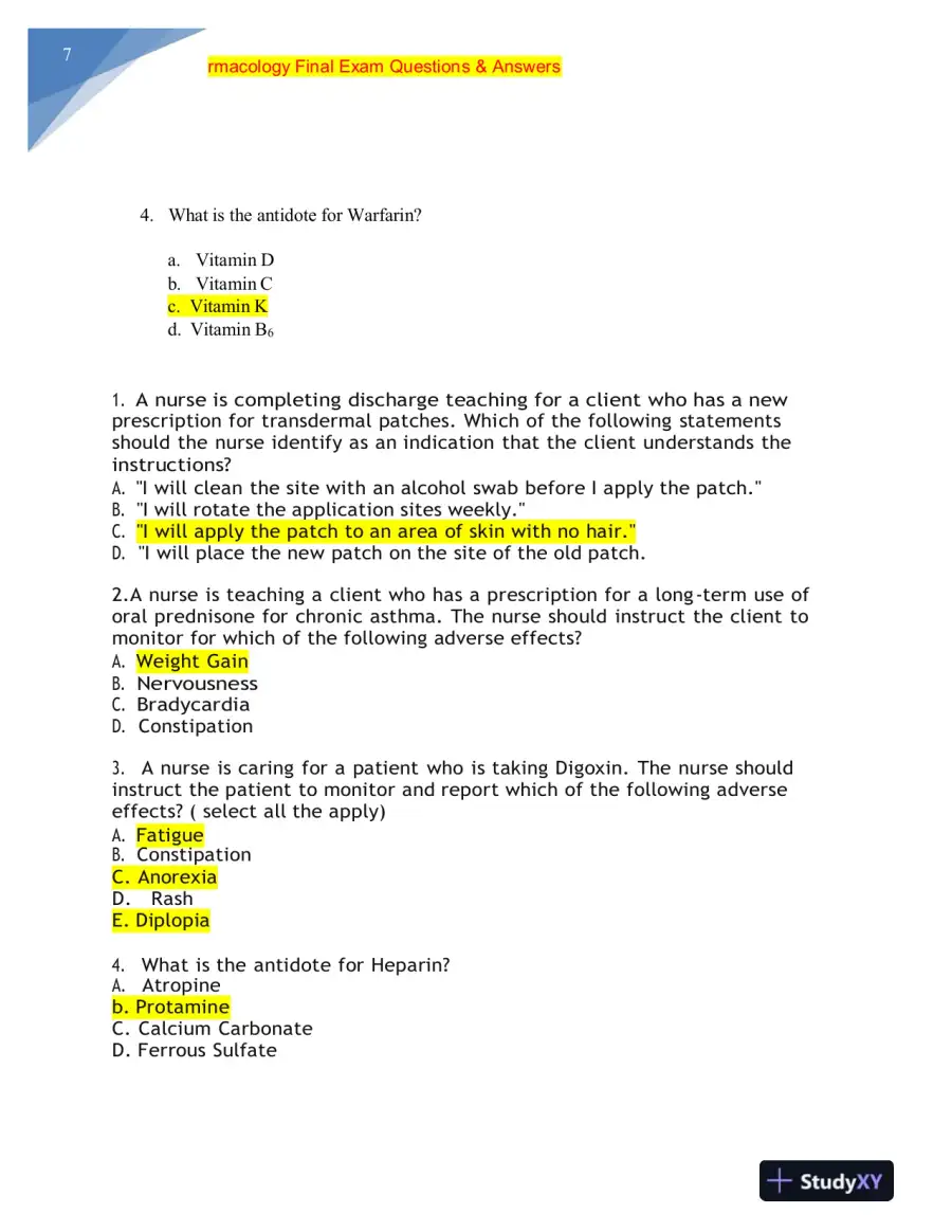 NURS MISC Pharmacology Final Exam With Answers (228 Solved Questions), page 8