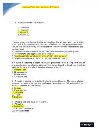 NURS MISC Pharmacology Final Exam With Answers (228 Solved Questions) - Page 8 preview image