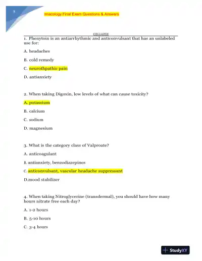 NURS MISC Pharmacology Final Exam With Answers (228 Solved Questions) - Page 9 preview image