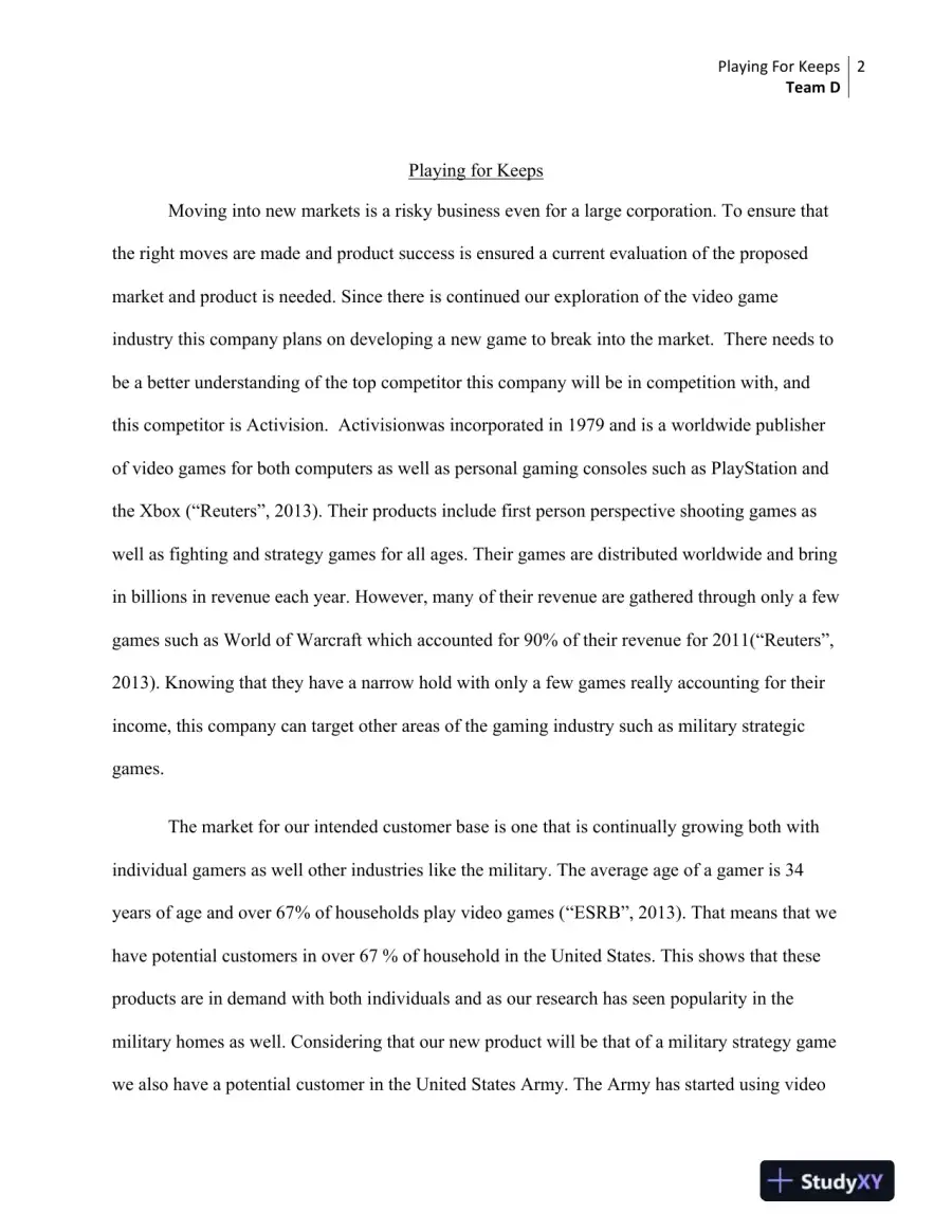 ECO/365 Playing for Keeps: A Current Market Conditions Competitive Analysis of the Video Game Industry, page 3