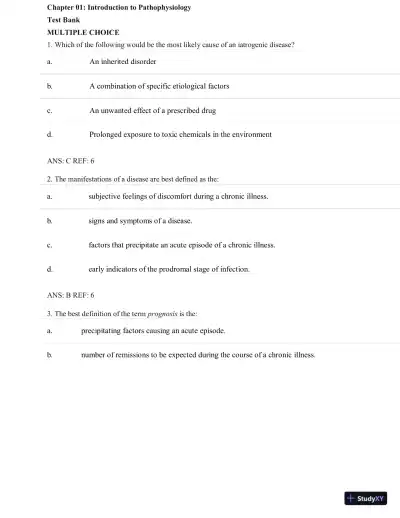 Test Bank for Porth's Essentials of Pathophysiology, 5th Edition (Chapters 1-28) - Page 3 preview image